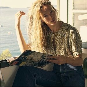 Doen Blythe silk blouse in pomme et poire, XS. Excellent condition